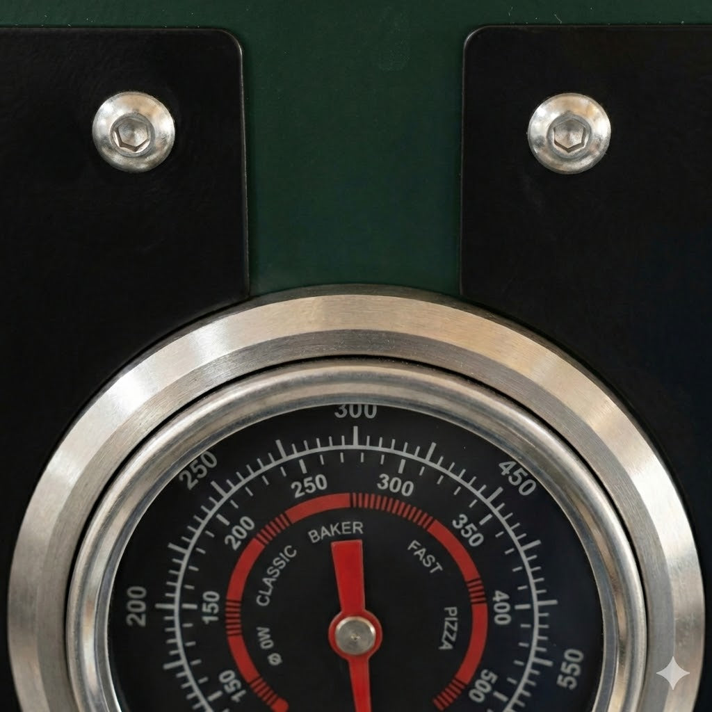 Thermometer gauge on a stack oven